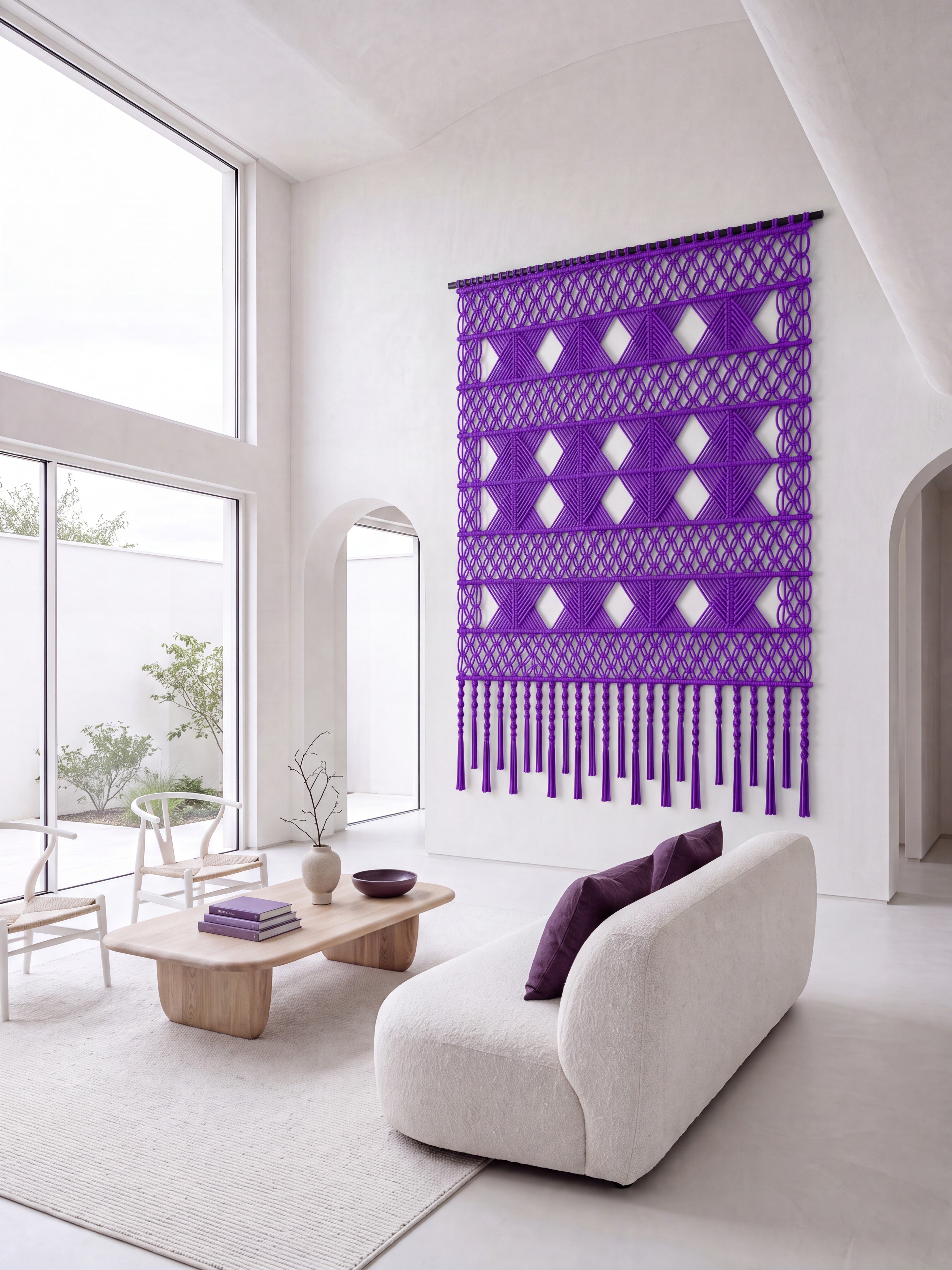 Duża fioletowa dekoracja ścienna WALLART NORDART w przestronnym, nowoczesnym wnętrzu